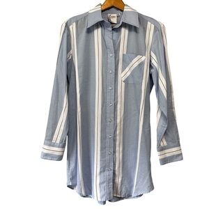 Finley Blue White Cotton Button Down Tunic 3/4 Sleeves Sz Small Coastal Nautical